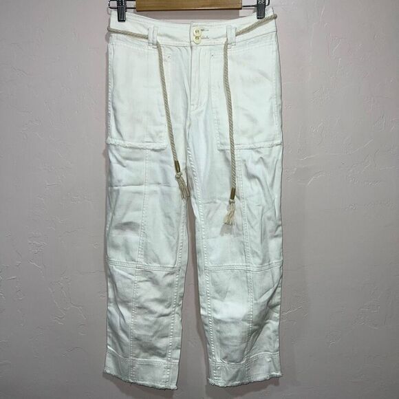 Anthropologie Pants - ANTHROPOLOGIE White Canvas Denim High Rise Belted Straight Crop Jeans 25